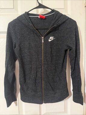 Nike Charcoal Gray Full-Zip Hoodie with White Logo
